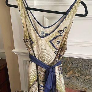 Scarf print Anthropologie dress with belt. Silk size M